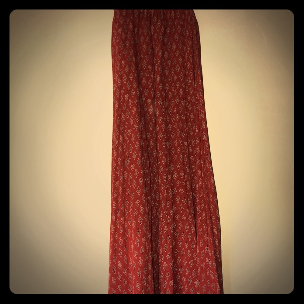 Red print long summer skirt